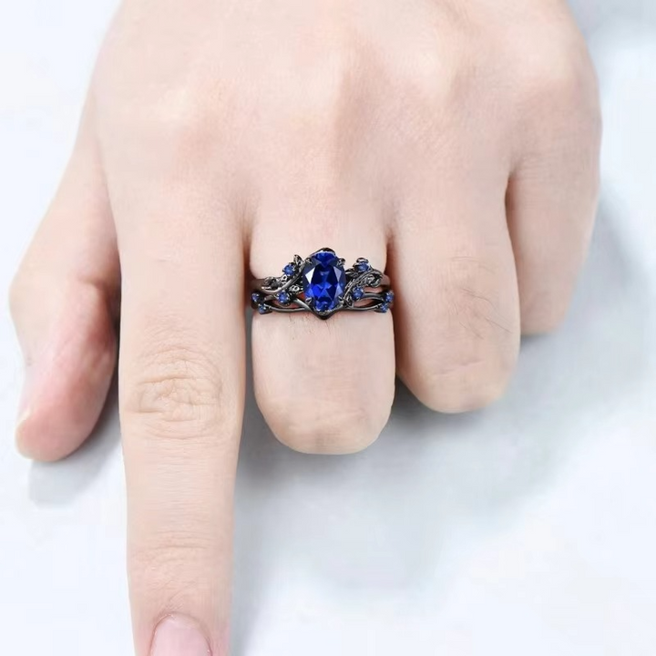 Sapphire Leaf Branch Statement Ring for Women Luvikno