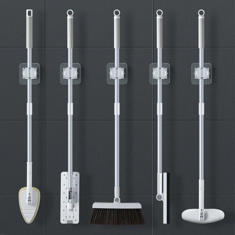 Luvikno | Moppeholder FixoGrip | Selvklebende & Vanntett | Veggfeste uten boring | Sett med 4