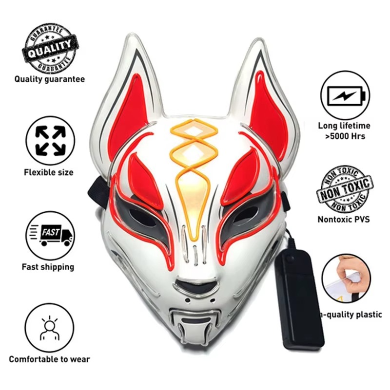 Luminous LED Full Face Fox Maske for Halloween & Cosplay Luvikno