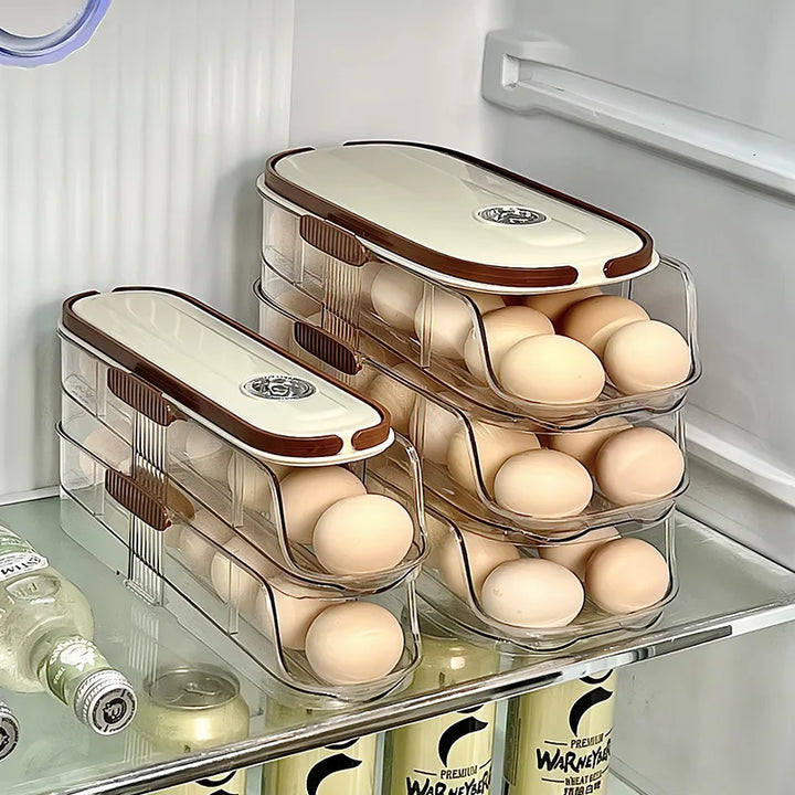 Luvikno | RollEgg Max | Automatisk Eggeholder for Kjøleskapet | Stablebar Eggorganisator laget av Klar Plast