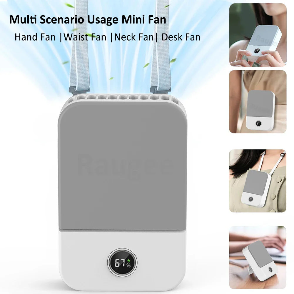 Luvikno | Ventixo AirGo Bærbar Mini Vifte | 3-i-1 Nakk- & Livvifte | 3 Hastigheter | Bladøs Design | USB-C Laderfunksjon | 2000 mAh Batteri