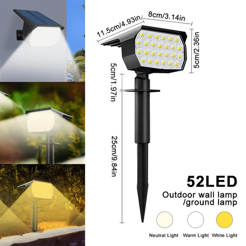 Luvikno | Solar-Spotlight LumiYard 92LED | 2-farget hagebelysning (Varm-/Kald hvit) | IP65 vanntett & automatisk skumringssensor