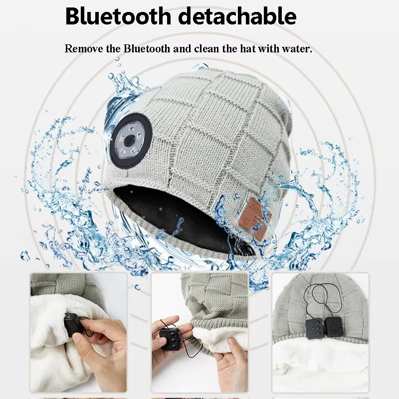 Trådløs Bluetooth Musikk Lue med Innebygde Hodetelefoner og LED Lys Luvikno