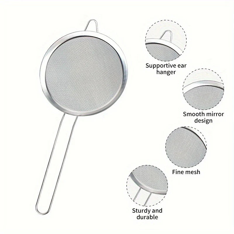 Luvikno | Rustfritt Stål Kjøkken Sil Sett ProSift MeshLine | 3-delt | Fin sil for mel, juice, soyamelk & pasta | 8/10/14 cm diameter