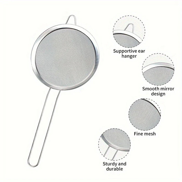 Luvikno | Rustfritt Stål Kjøkken Sil Sett ProSift MeshLine | 3-delt | Fin sil for mel, juice, soyamelk & pasta | 8/10/14 cm diameter