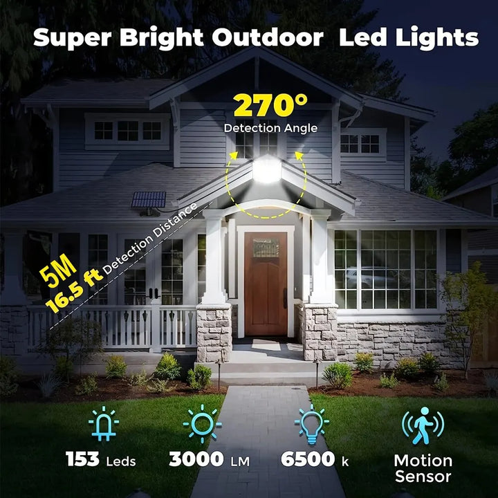 Luvikno | SolarBeam 153 | 270° Superlys | Bevegelsessensor & Fjernkontroll | IP65 Vanntett