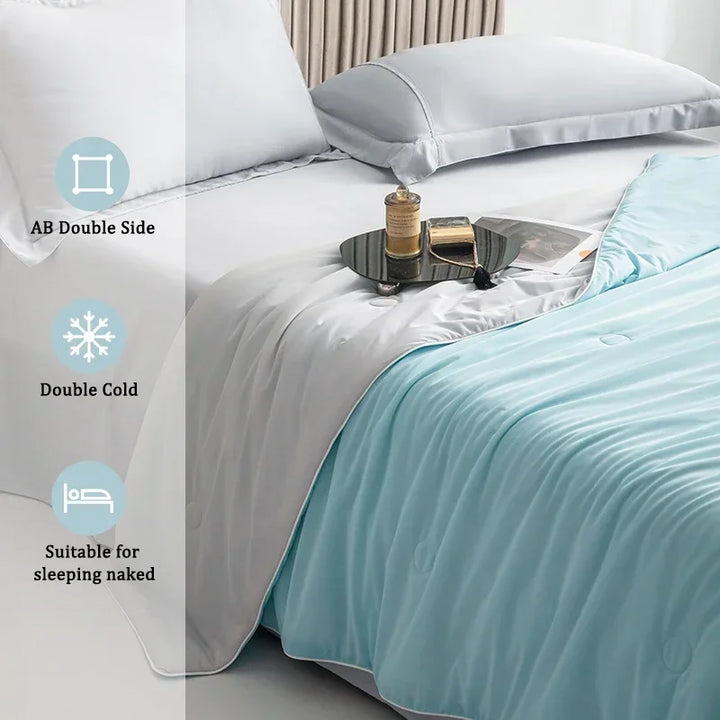 Air Condition Sommer Komforter — Ren Farge Is Silke Kjøleteppe, Lett & Glatt Twin/King Størrelse Quilt | Luvikno
