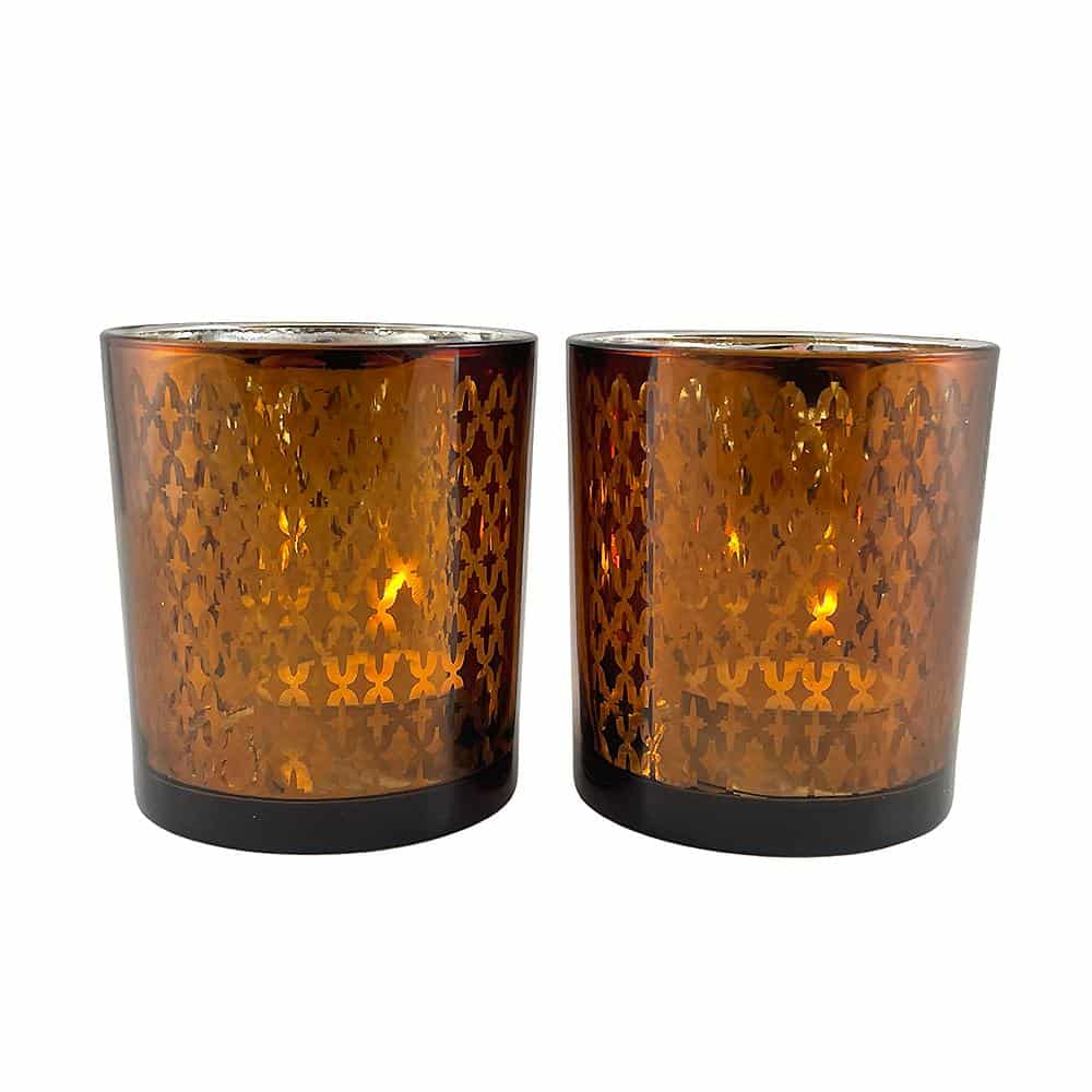 Te lysestake laget av glass (2 stk.) Kobber / svart av SIA Home Fashion | Luvikno