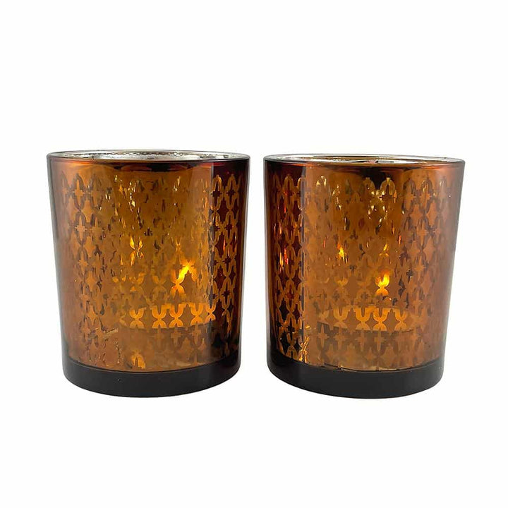 Te lysestake laget av glass (2 stk.) Kobber / svart av SIA Home Fashion | Luvikno