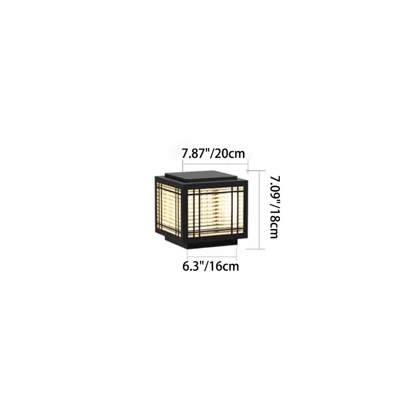 Tradisjonelt kinesisk kvadrat aluminium glass 1-lampe post hode lys for hage | Luvikno