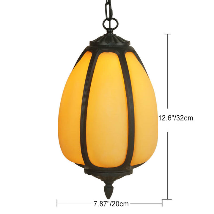 Tradisjonell kinesisk vanntett aluminium PC dolomitt elliptisk gresskar 1-lampe pendellampe for utendørs terrasse | Luvikno