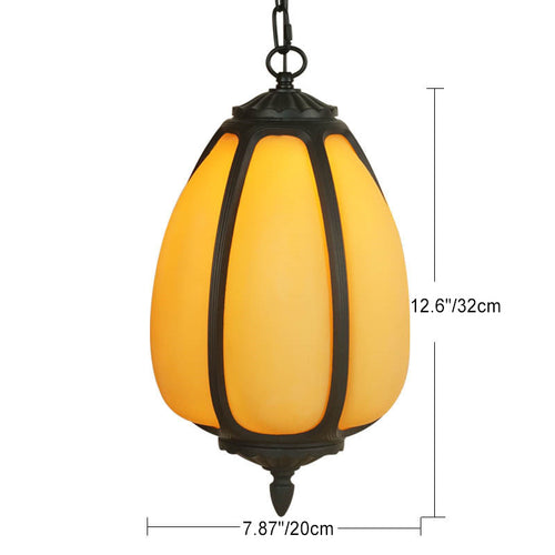 Tradisjonell kinesisk vanntett aluminium PC dolomitt elliptisk gresskar 1-lampe pendellampe for utendørs terrasse | Luvikno