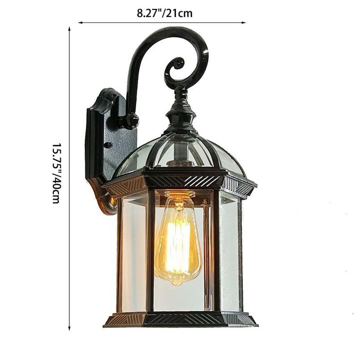 Tradisjonell europeisk vanntett aluminiums glass heksagonal prisme 1-lampe vegglampe for hagen | Luvikno