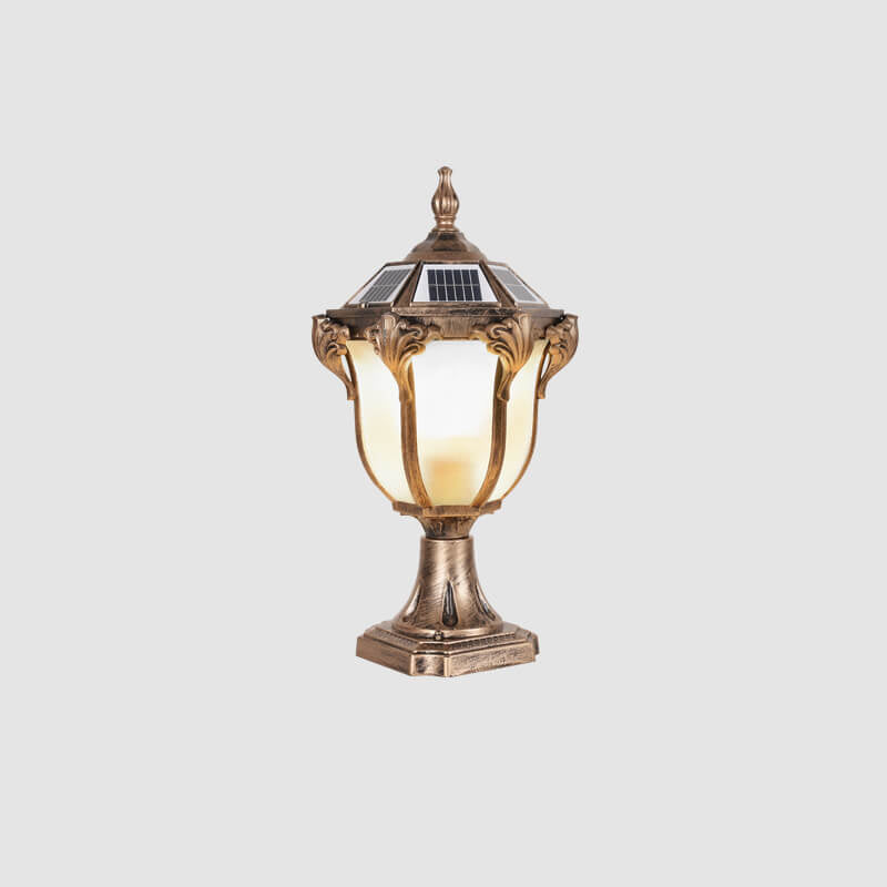 Europeisk Retro Die-Cast Aluminium Glass Solar Vanntett Utendørs Hage Landskap Søyle Lys | Luvikno