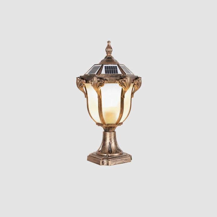 Europeisk Retro Die-Cast Aluminium Glass Solar Vanntett Utendørs Hage Landskap Søyle Lys | Luvikno