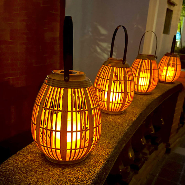 Moderne Art Deco Solrund Lantern Rattan LED Utendørs Landskapslys For Hage | Luvikno
