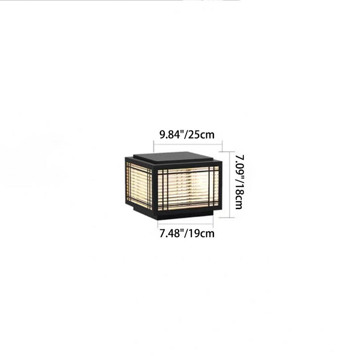 Tradisjonelt kinesisk kvadrat aluminium glass 1-lampe post hode lys for hage | Luvikno