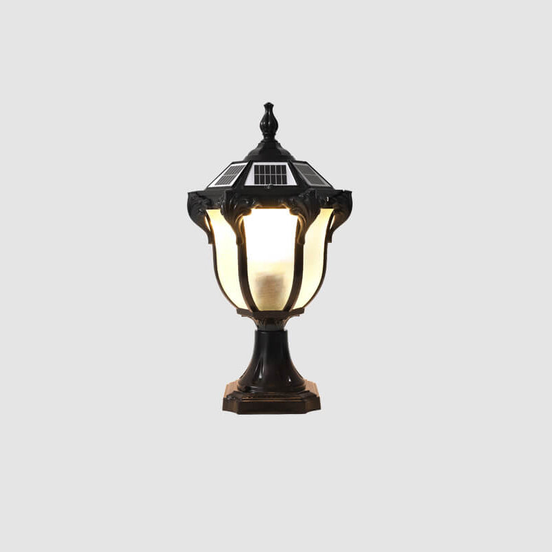 Europeisk Retro Die-Cast Aluminium Glass Solar Vanntett Utendørs Hage Landskap Søyle Lys | Luvikno