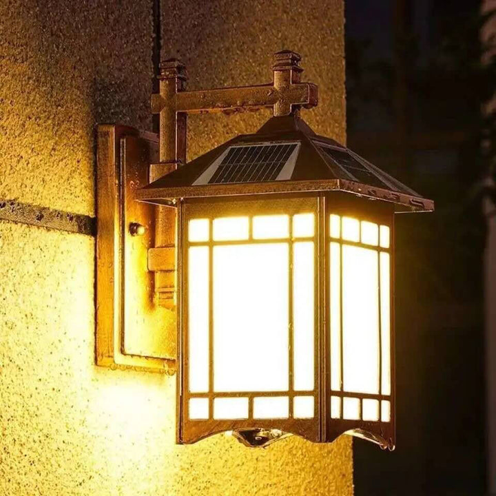 Moderne vanntette solcelle aluminiums kinesisk paviljong form 1-ledd vegglampe | Luvikno