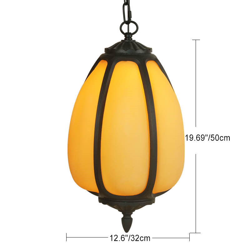 Tradisjonell kinesisk vanntett aluminium PC dolomitt elliptisk gresskar 1-lampe pendellampe for utendørs terrasse | Luvikno
