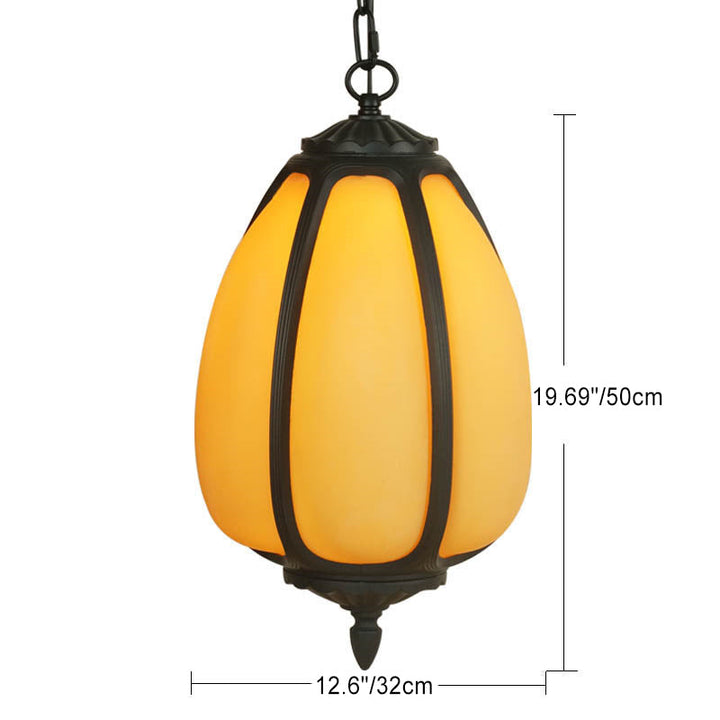 Tradisjonell kinesisk vanntett aluminium PC dolomitt elliptisk gresskar 1-lampe pendellampe for utendørs terrasse | Luvikno