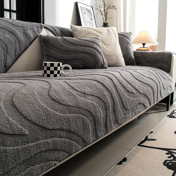 Varm Plush Bøyd Jacquard Rutsjefri Sofa Beskyttelsestrekk | Luvikno