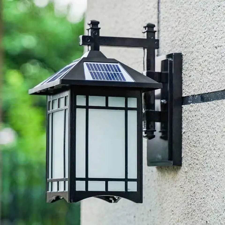 Moderne vanntette solcelle aluminiums kinesisk paviljong form 1-ledd vegglampe | Luvikno