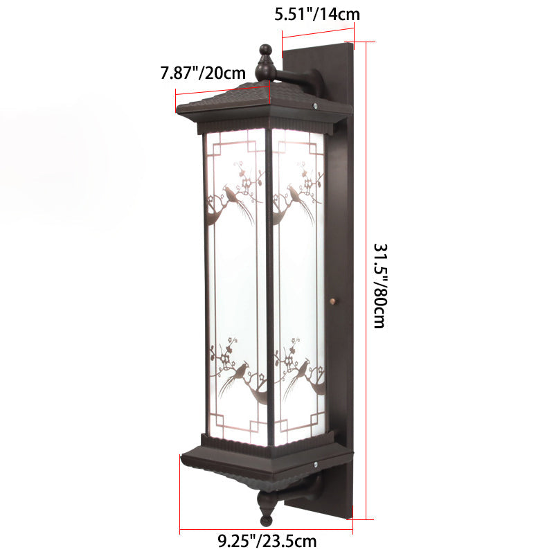 Tradisjonell kinesisk rektangulær aluminiums glass solcelle LED vegglampe for hage | Luvikno