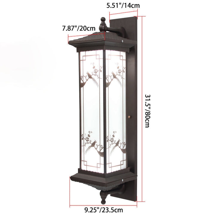 Tradisjonell kinesisk rektangulær aluminiums glass solcelle LED vegglampe for hage | Luvikno