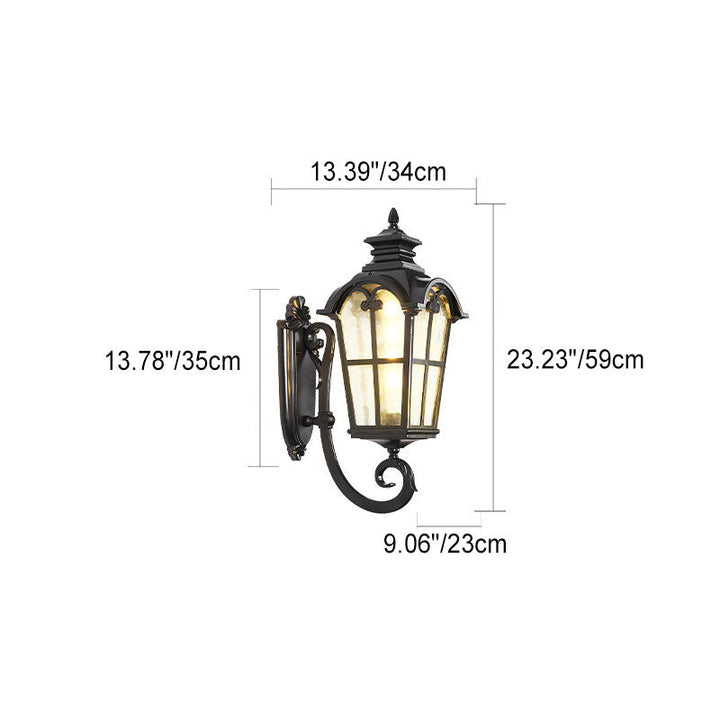 Tradisjonell europeisk kvadrilateral vindusformet aluminiums glass 1-lyskilde vegglampe for utendørs patio | Luvikno