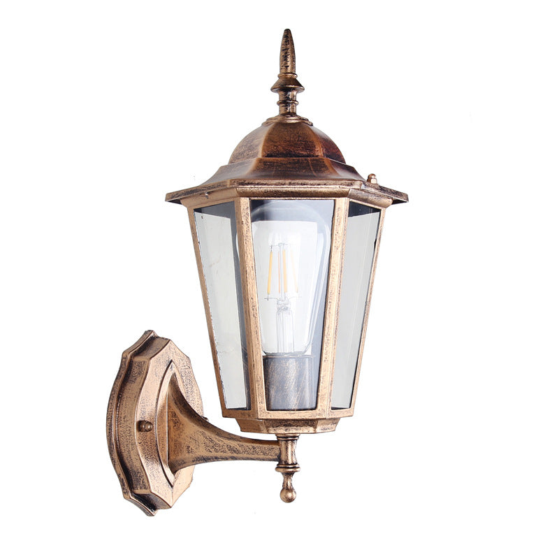 Moderne industriell hexagonal aluminiumsramme frostet glass 1-lykt utendørs vegglampe for hage | Luvikno