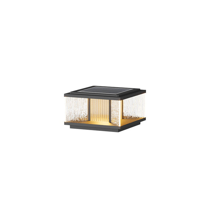 Moderne Enkelhet Aluminium Firkantet Vannbølget Glass LED Vanntett Sol Post Lampe Plen Lys For Hage | Luvikno