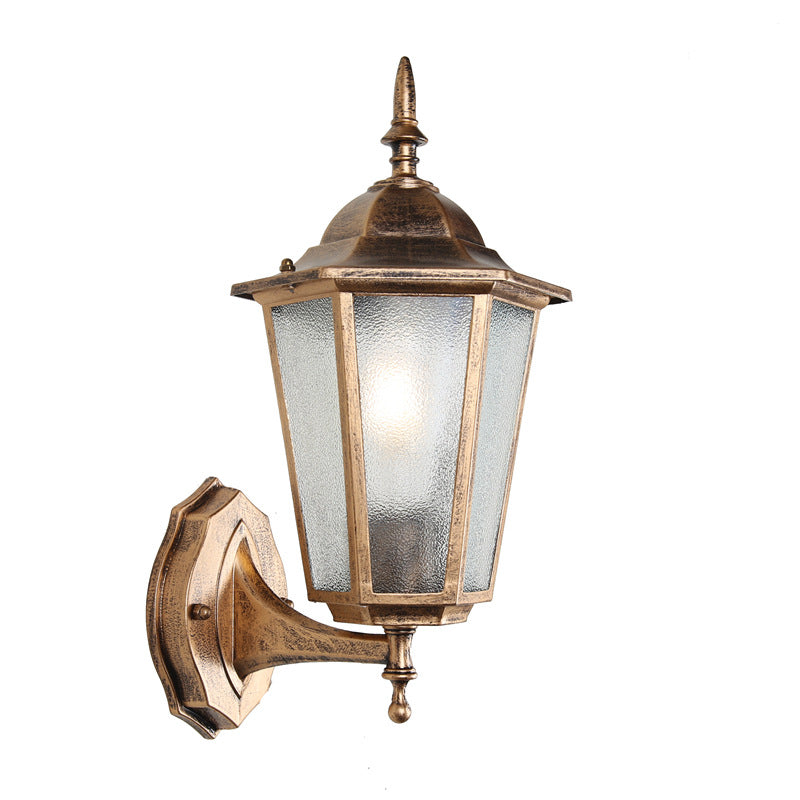 Moderne industriell hexagonal aluminiumsramme frostet glass 1-lykt utendørs vegglampe for hage | Luvikno