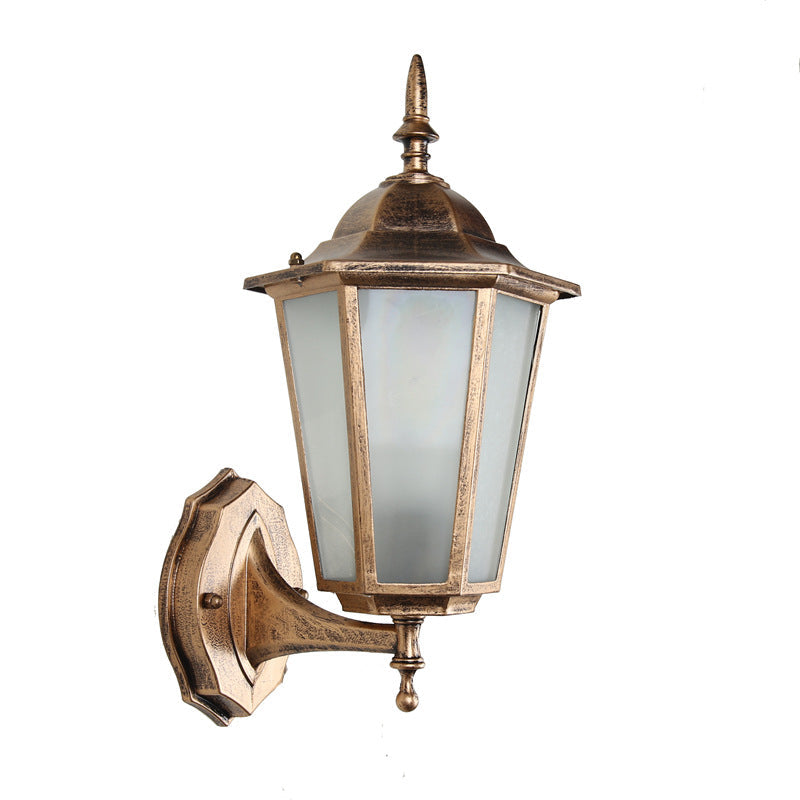 Moderne industriell hexagonal aluminiumsramme frostet glass 1-lykt utendørs vegglampe for hage | Luvikno