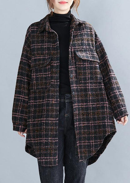 Luvik | Muoti röyhelö-taskulliset takit naisille Ruudulliset vaaleanpunaiset paidat Päivittäiset ulkovaatteet