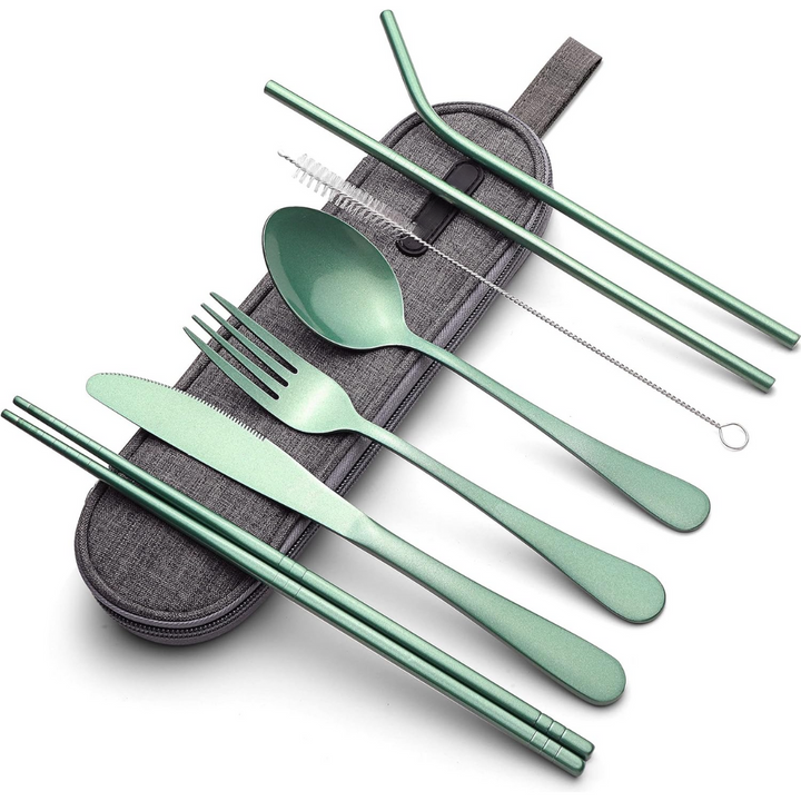 Luvikno | Bestikksett GoCutlery | 4-delt for på farten | Rustfritt stål & BPA-fritt | Med transportcase