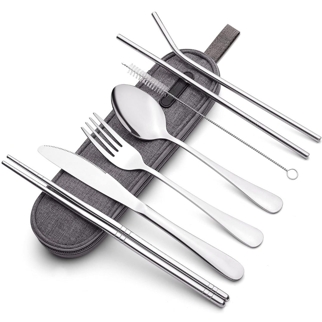 Luvikno | Bestikksett GoCutlery | 4-delt for på farten | Rustfritt stål & BPA-fritt | Med transportcase