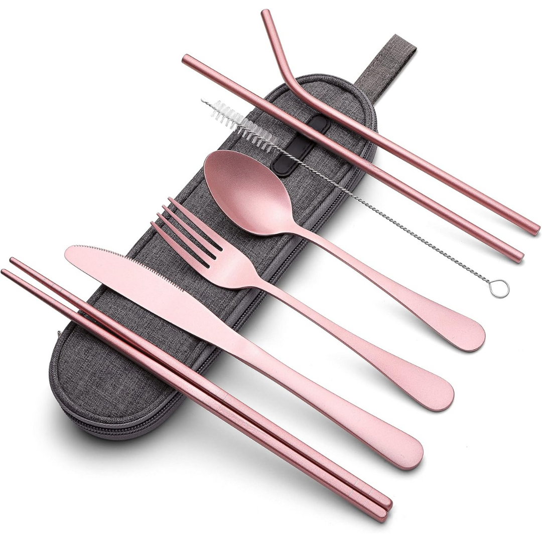 Luvikno | Bestikksett GoCutlery | 4-delt for på farten | Rustfritt stål & BPA-fritt | Med transportcase