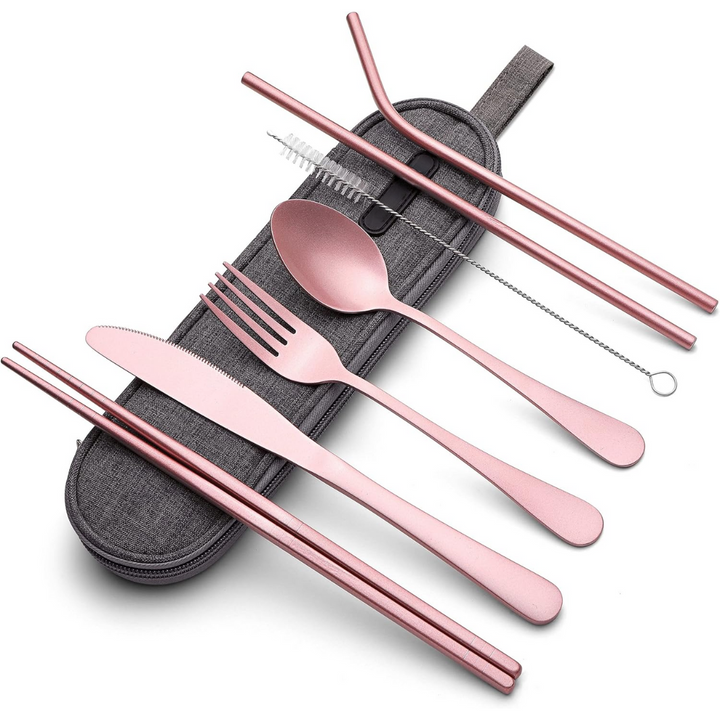Luvikno | Bestikksett GoCutlery | 4-delt for på farten | Rustfritt stål & BPA-fritt | Med transportcase