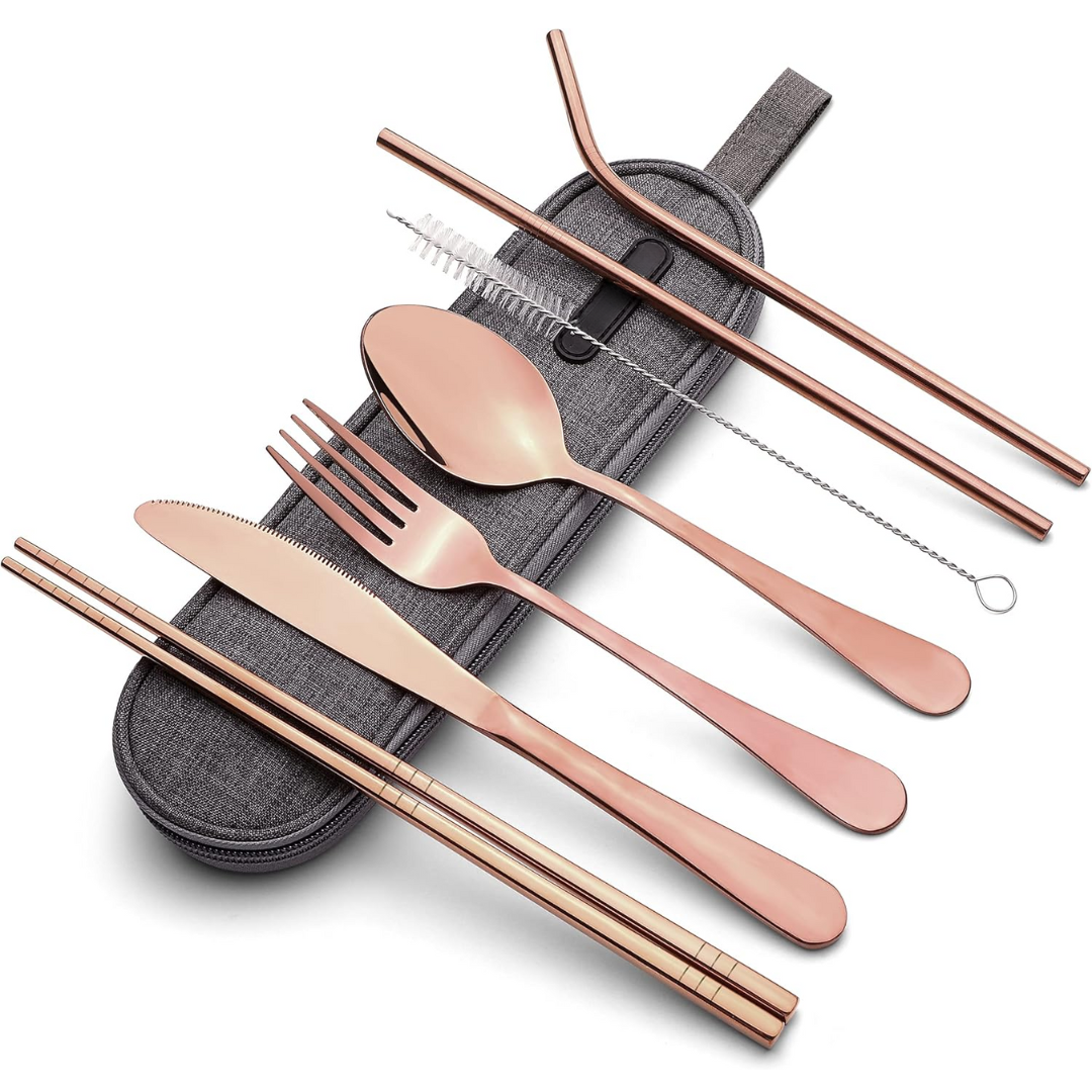 Luvikno | Bestikksett GoCutlery | 4-delt for på farten | Rustfritt stål & BPA-fritt | Med transportcase