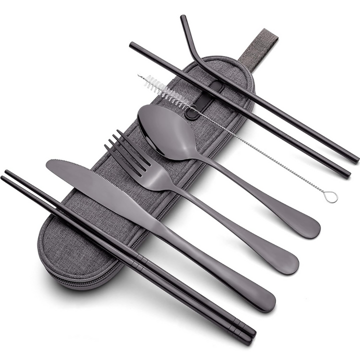 Luvikno | Bestikksett GoCutlery | 4-delt for på farten | Rustfritt stål & BPA-fritt | Med transportcase