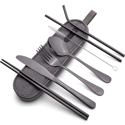 Luvikno | Bestikksett GoCutlery | 4-delt for på farten | Rustfritt stål & BPA-fritt | Med transportcase
