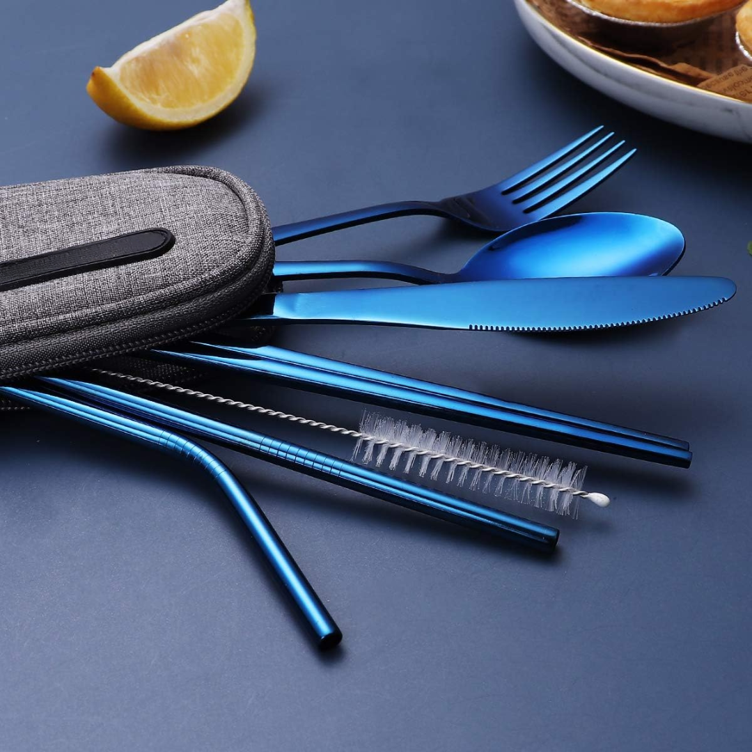 Luvikno | Bestikksett GoCutlery | 4-delt for på farten | Rustfritt stål & BPA-fritt | Med transportcase