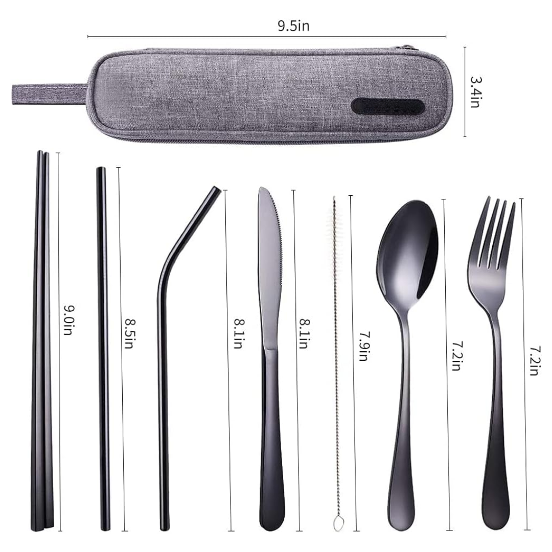 Luvikno | Bestikksett GoCutlery | 4-delt for på farten | Rustfritt stål & BPA-fritt | Med transportcase