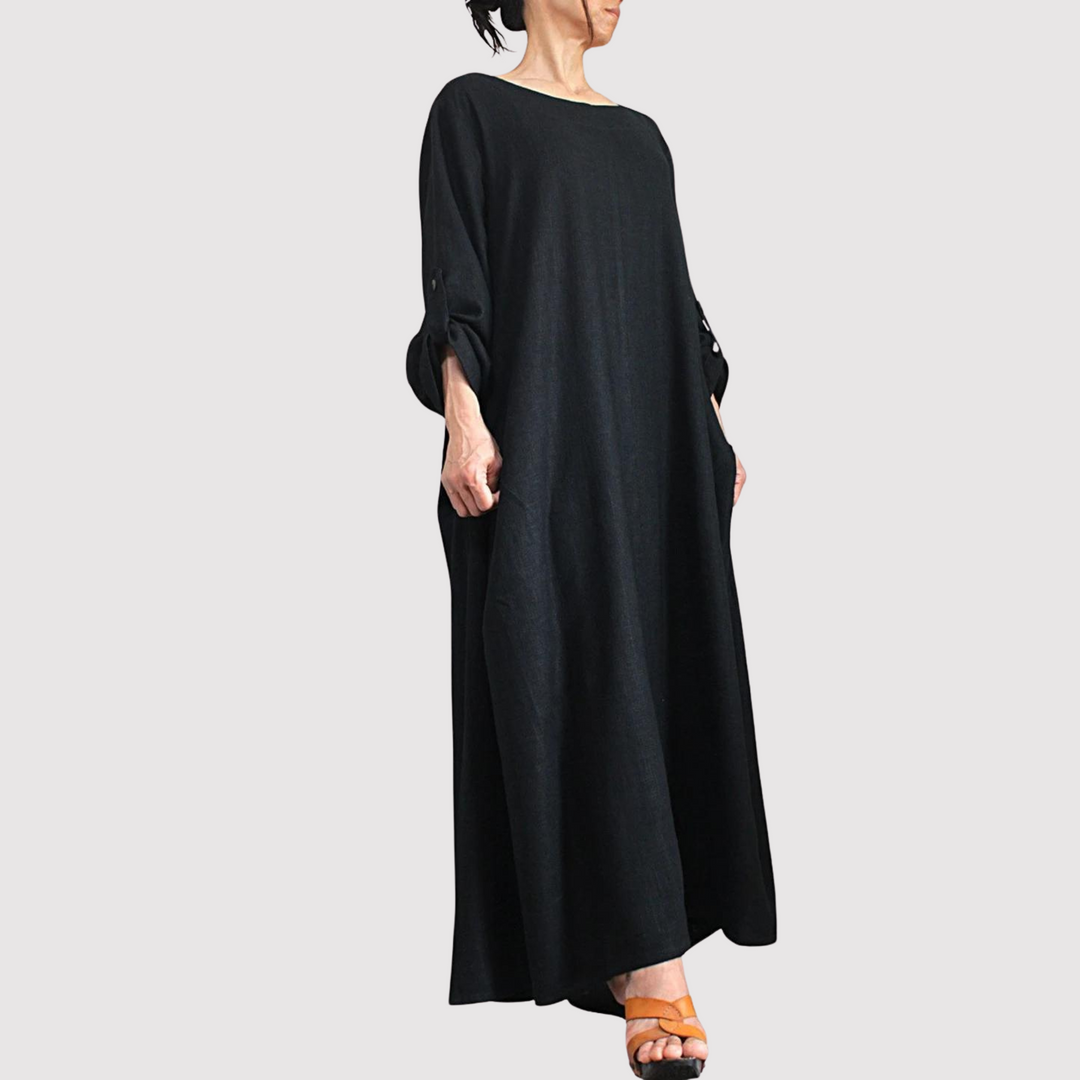 Luvik | Vintage Puuvilla Pellava Pitkä Mekko