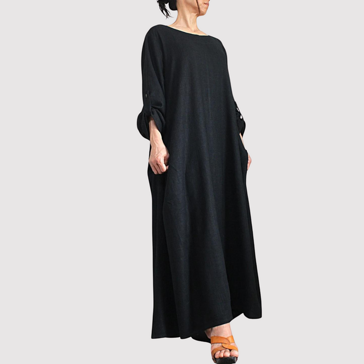 Luvik | Vintage Puuvilla Pellava Pitkä Mekko