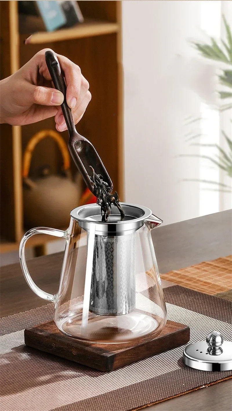 Luvikno | 450ml-950ml Varmeresistent Glass Teapot – Rustfritt Stål Tefilter, Blomsterkjele for Kung Fu Te, Puer og Oolong Te