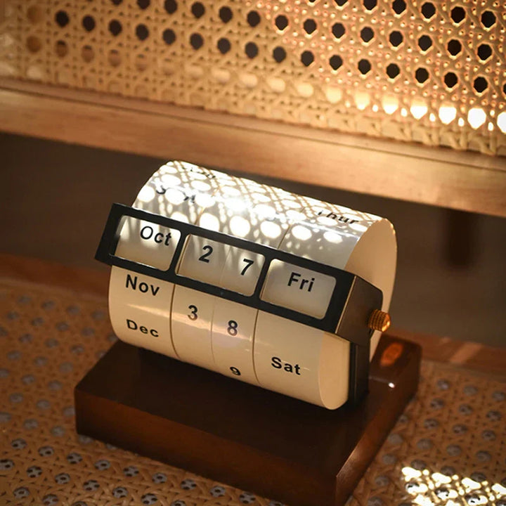 Mid-Century Rotating Wooden Perpetual Desk Calendar | Luvikno