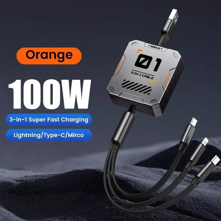 Luvikno | 3-i-1 Laderkabel | Hurtiglading 100W | Utvidbar & Universell | FlexiCharge for iPhone, Android & USB-C