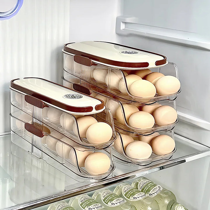 Luvikno | RollEgg Max | Automatisk Eggeholder for Kjøleskapet | Stablebar Eggorganisator laget av Klar Plast